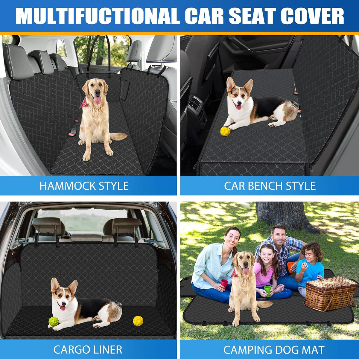 Dog Car Seat Cover for Back Seat with Storage Pocket Seat Covers for Cars