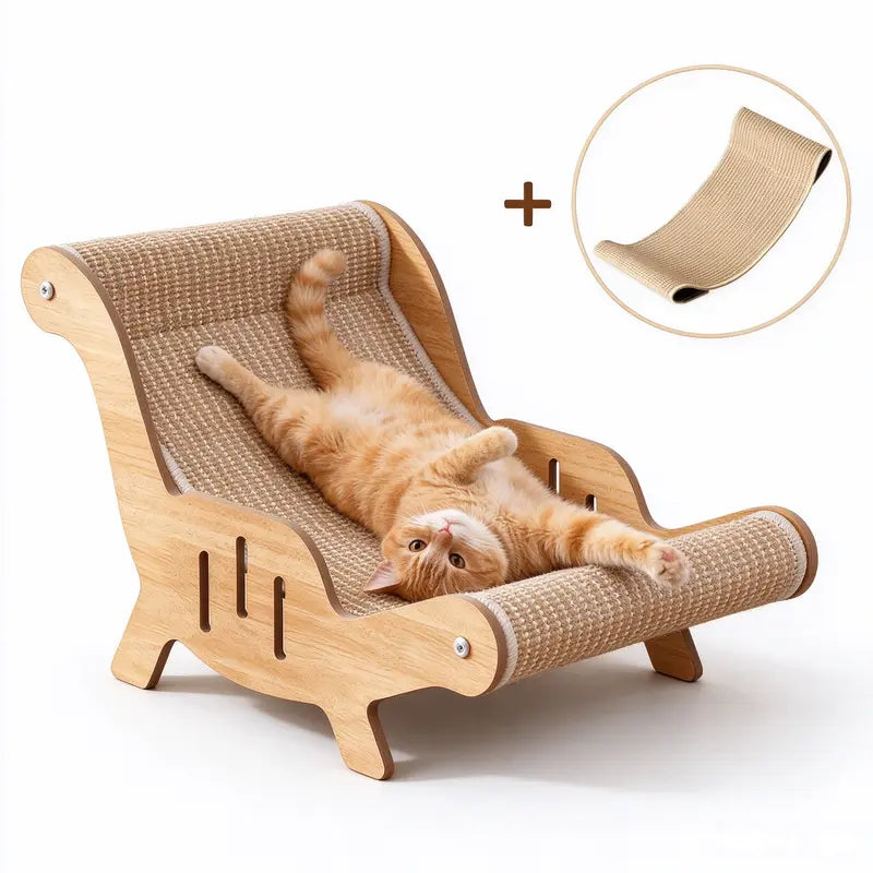 2-In-1 Natural Sisal Fiber Cat Scratcher with Hammock & Lounge Chair, No Shedding, Breathable, Durable All-Season Cat Bed for Claw Sharpening & Rest, Natural Sisal Scratcher
