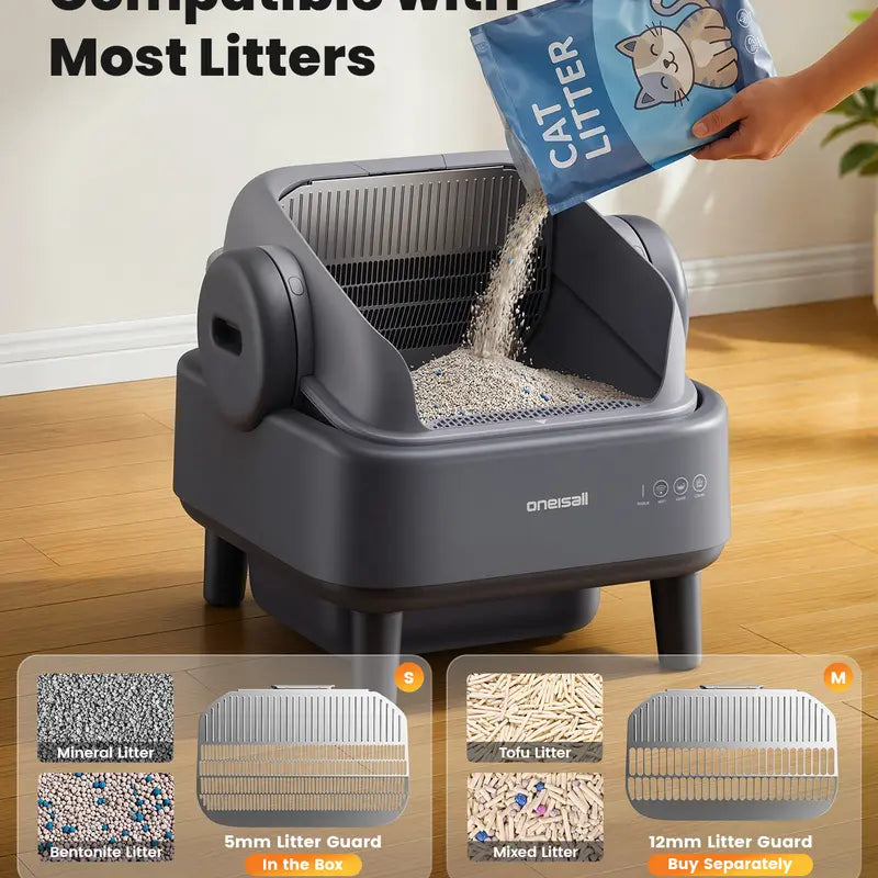 Sohochic Oneisall Smart Self-Cleaning Litter Box , Open-Top Easy Rinse Structure, APP Remote Control, 11L Big Waste Drawer for Adult Large Cats