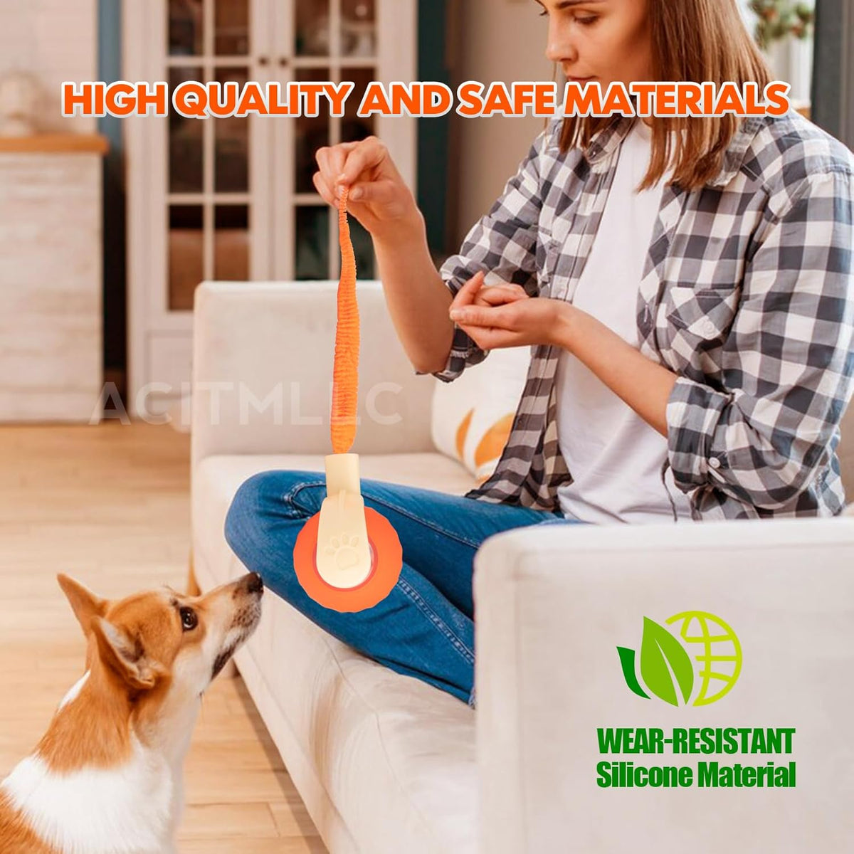 Interactive Dog Cat Ball Toy, Automatic Moving Cat Toy with Feather Tail, Electric Pet Smart Chase Ball Rechargeable, Silicone Material, for Puppy Kitten (Green)