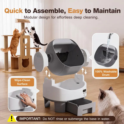 Alifuraha Smart Self-Cleaning Automatic Portable Litter Box - Open-Top, 3.5Lbs-22Lbs Cats, Large Capacity, App-Free & Plug-And-Play, 4-Layer Safety, Easy-Washable Drum, 15-Day Waste Hold, Scoop-Free, 3-Minute Deep Clean, Odor Control, Auto/Manual Modes