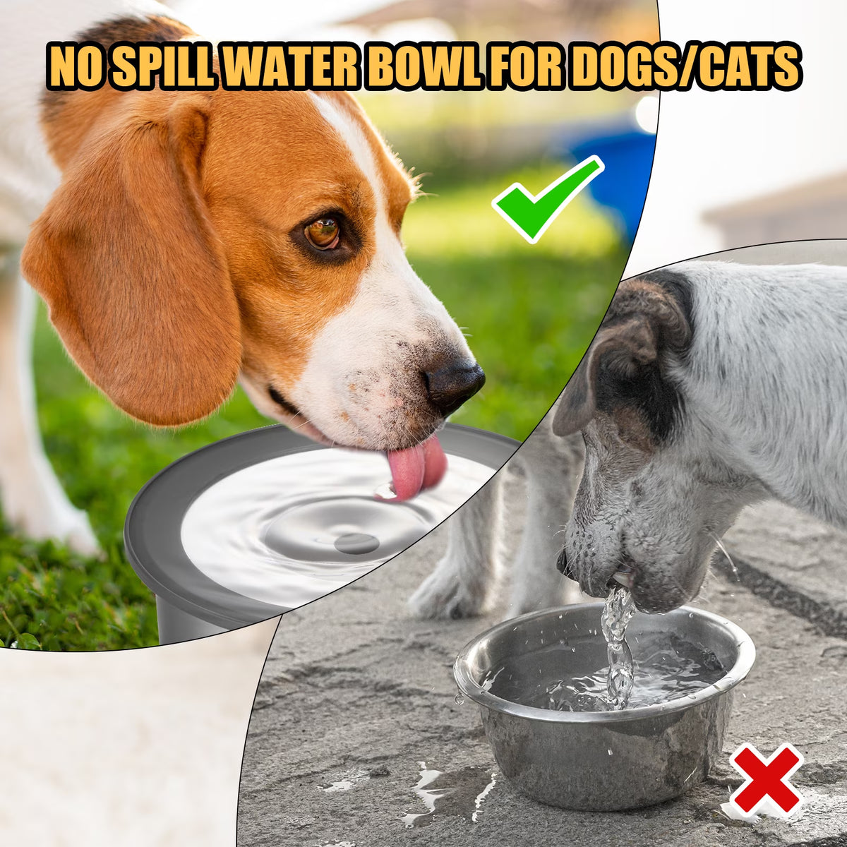 No-Spill Stainless Steel Dog Water Bowl (70 oz)