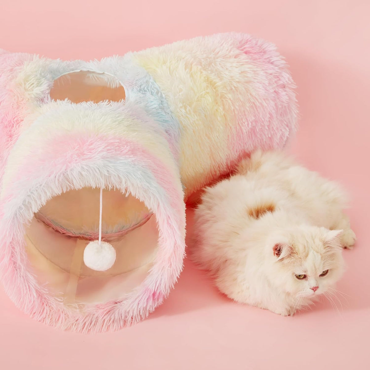 Plush Pet Cat Tunnel Tube Cat Toys 3 Way Collapsible, Tunnels for Indoor Cats，Kitty Tunnel Bored Pet Toys Peek Hole Ball Puppy, Kitty, Kitten, Rabbit Rainbow