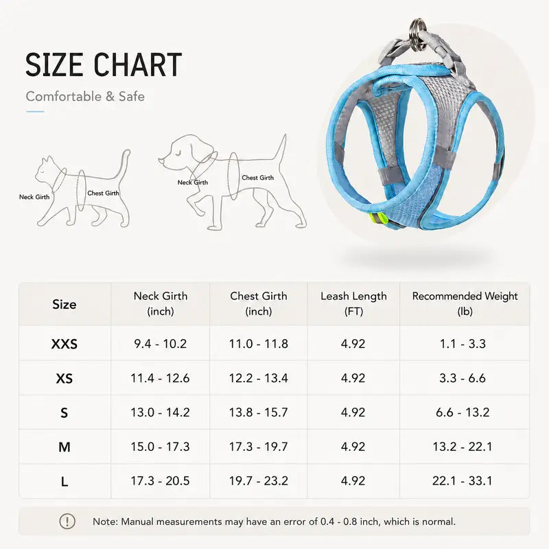 Breathable Mesh Dog Cat Harness and Leash Set - No Pull Escape Proof Pet Vest with Reflective Strip for Small Medium Dogs Cats - Adjustable Soft Padded Harness for Walking Training