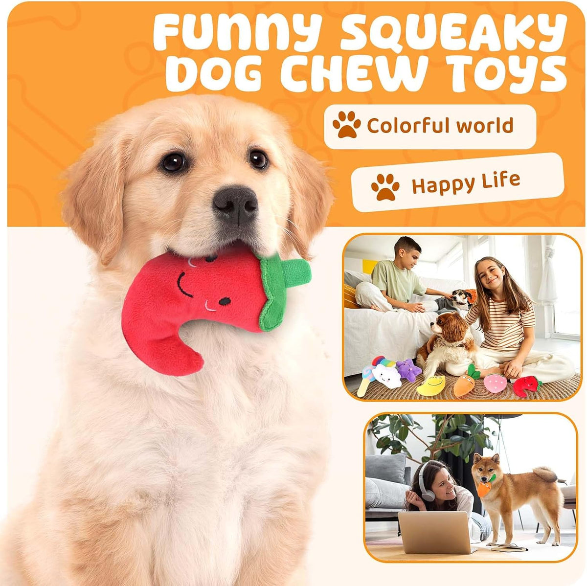 Dog Squeaky Toys 8 Pack, Puppy Plush Squeaky Toys for Medium Small Dogs, Cute Pet Toys Stuffed Puppy Chew Toys for Teething, Interactive Toys Set for Puppy Supplies