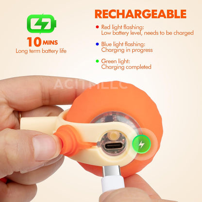 Interactive Dog Cat Ball Toy, Automatic Moving Cat Toy with Feather Tail, Electric Pet Smart Chase Ball Rechargeable, Silicone Material, for Puppy Kitten (Green)