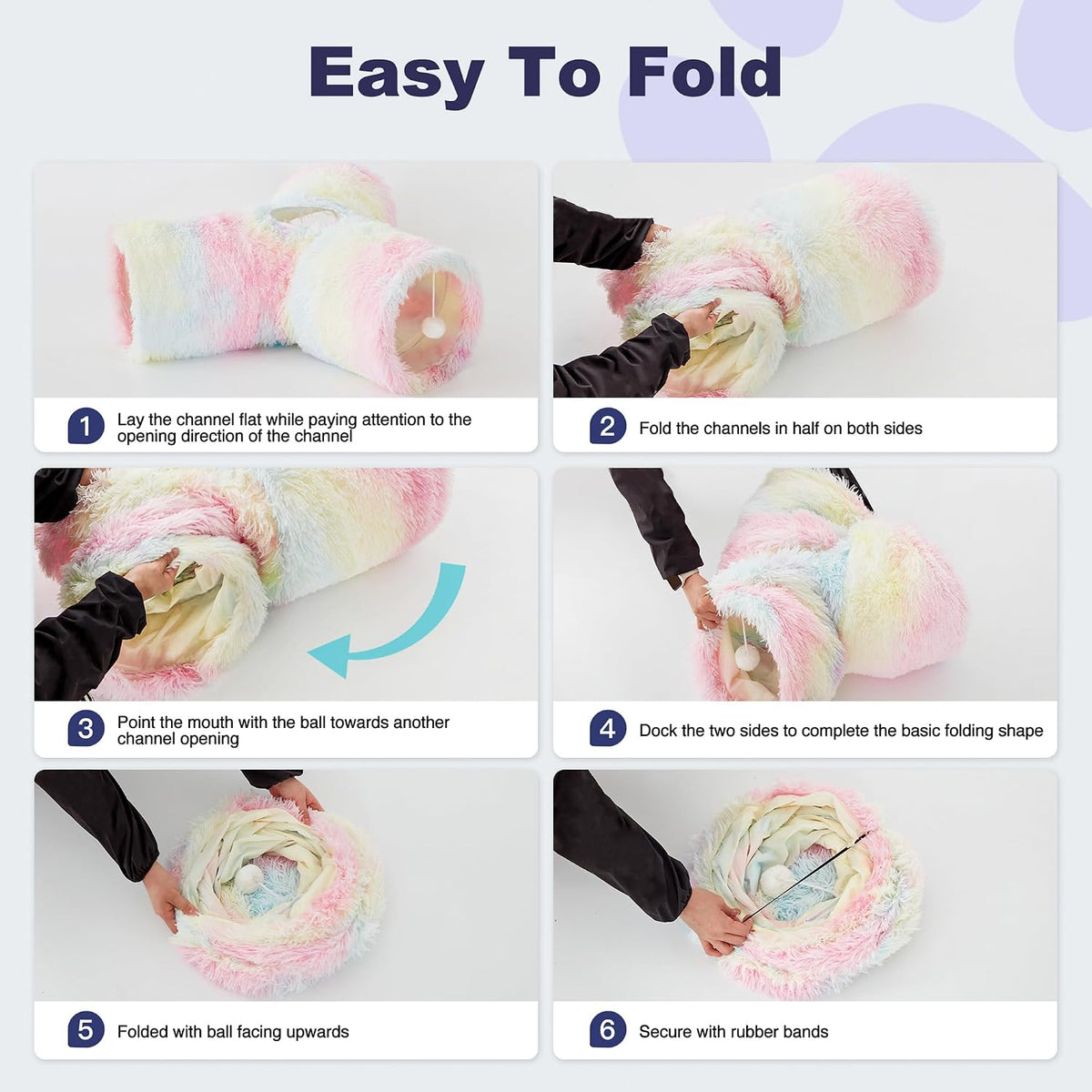 Plush Pet Cat Tunnel Tube Cat Toys 3 Way Collapsible, Tunnels for Indoor Cats，Kitty Tunnel Bored Pet Toys Peek Hole Ball Puppy, Kitty, Kitten, Rabbit Rainbow