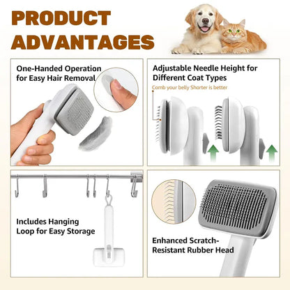Dog & Cat Self-Cleaning Deshedding Slicker Comb - 1-Click Release Shedding Grooming Brush for Shed Control, Easy Clean, No Hair Picking