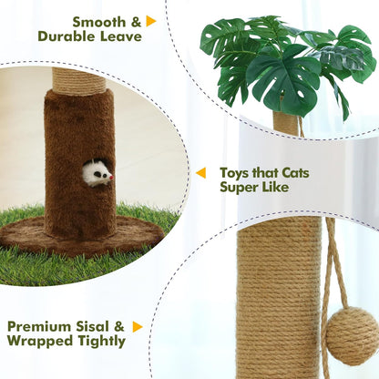 35" Inch Cat Scratching Post,Sisal Cat Scratcher Tree with Leaves