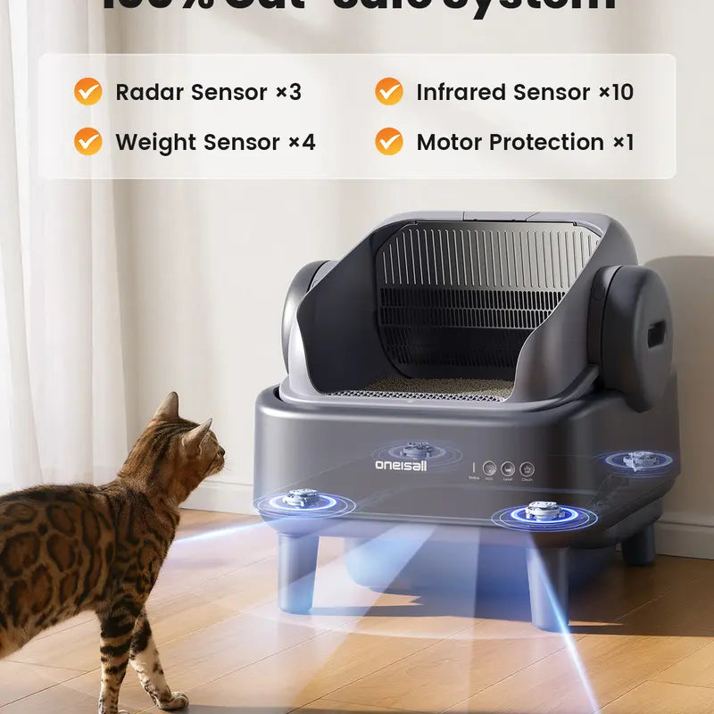 Sohochic Oneisall Smart Self-Cleaning Litter Box , Open-Top Easy Rinse Structure, APP Remote Control, 11L Big Waste Drawer for Adult Large Cats