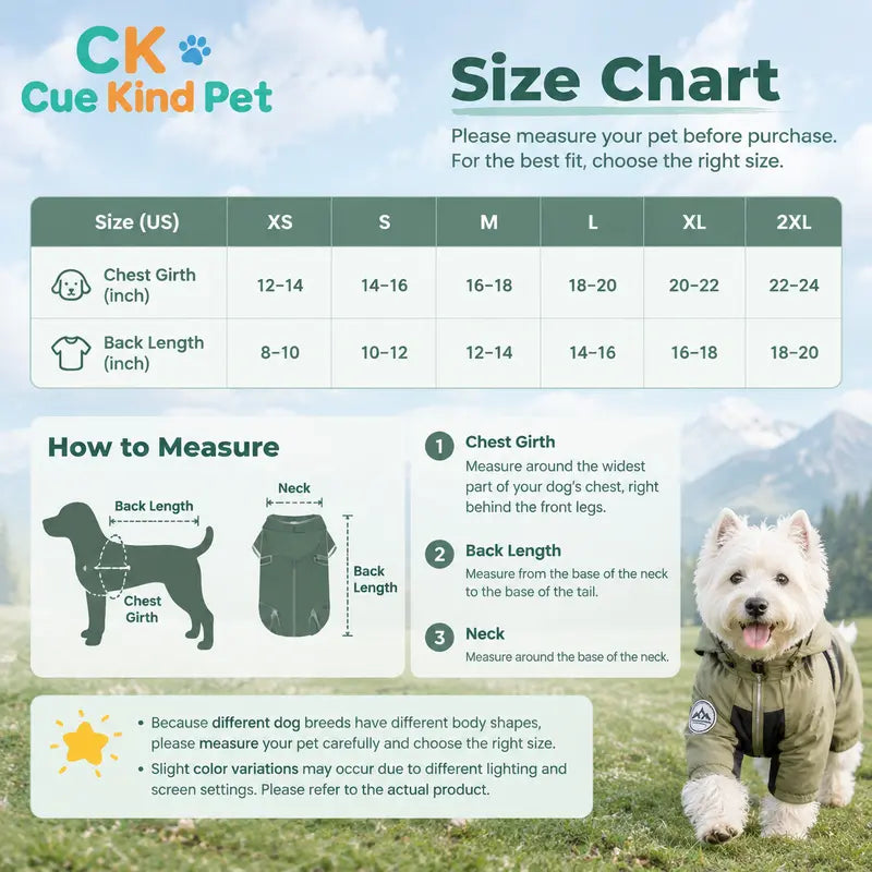 Cuekind Waterproof Fleece-Lined Dog Winter Coat with Built-In Harness, Rainproof Outdoor Cold Weather Walking Clothes for Small-Medium Dogs