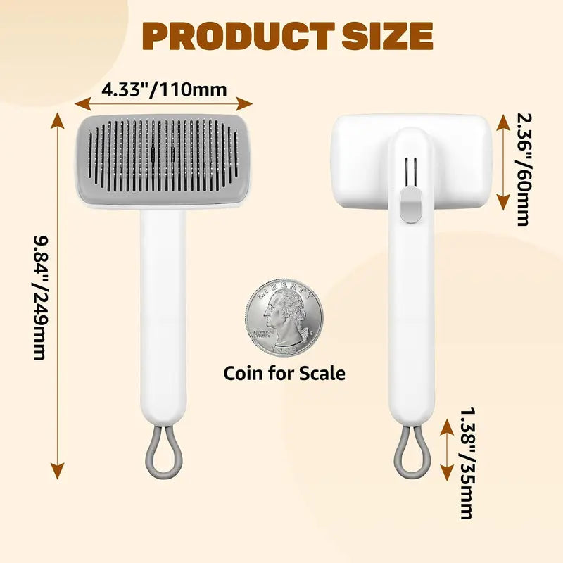 Dog & Cat Self-Cleaning Deshedding Slicker Comb - 1-Click Release Shedding Grooming Brush for Shed Control, Easy Clean, No Hair Picking