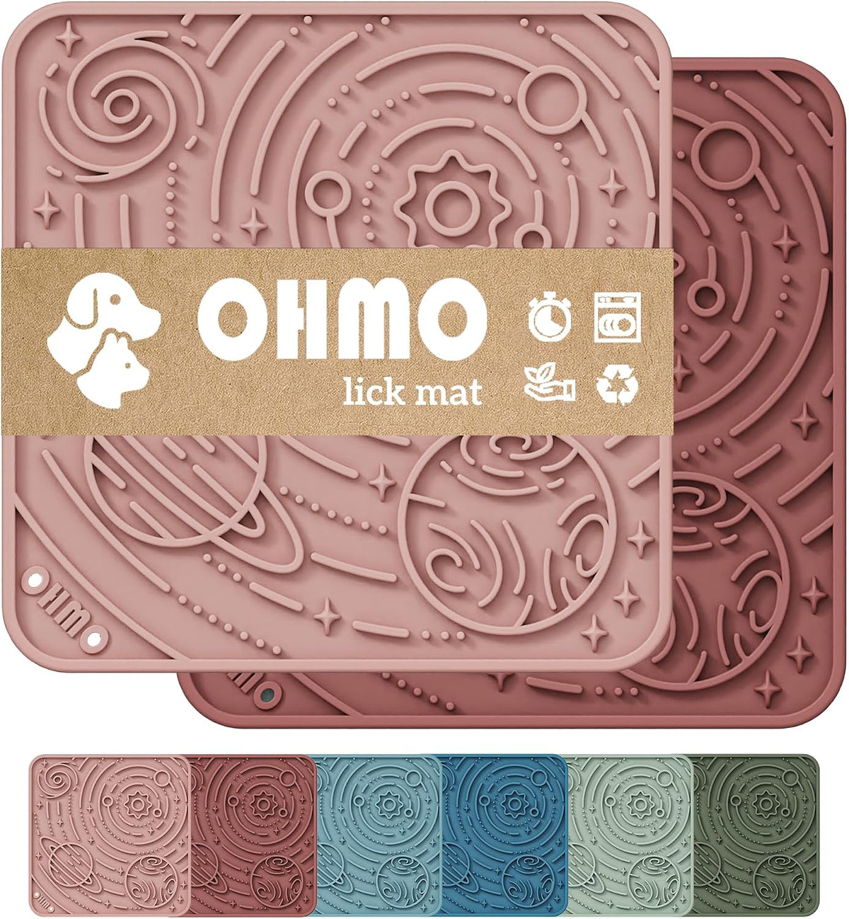 Lick Mat for Dogs&Cats, Space Pattern, Small, 2Pcs, Brick Red&Coral