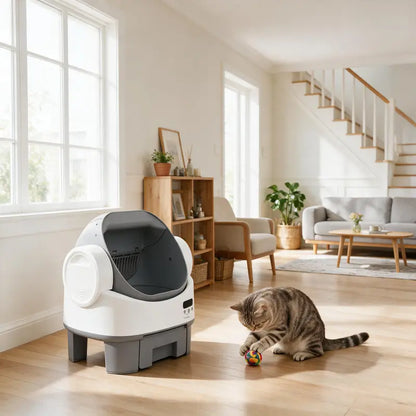 Alifuraha Smart Self-Cleaning Automatic Portable Litter Box - Open-Top, 3.5Lbs-22Lbs Cats, Large Capacity, App-Free & Plug-And-Play, 4-Layer Safety, Easy-Washable Drum, 15-Day Waste Hold, Scoop-Free, 3-Minute Deep Clean, Odor Control, Auto/Manual Modes