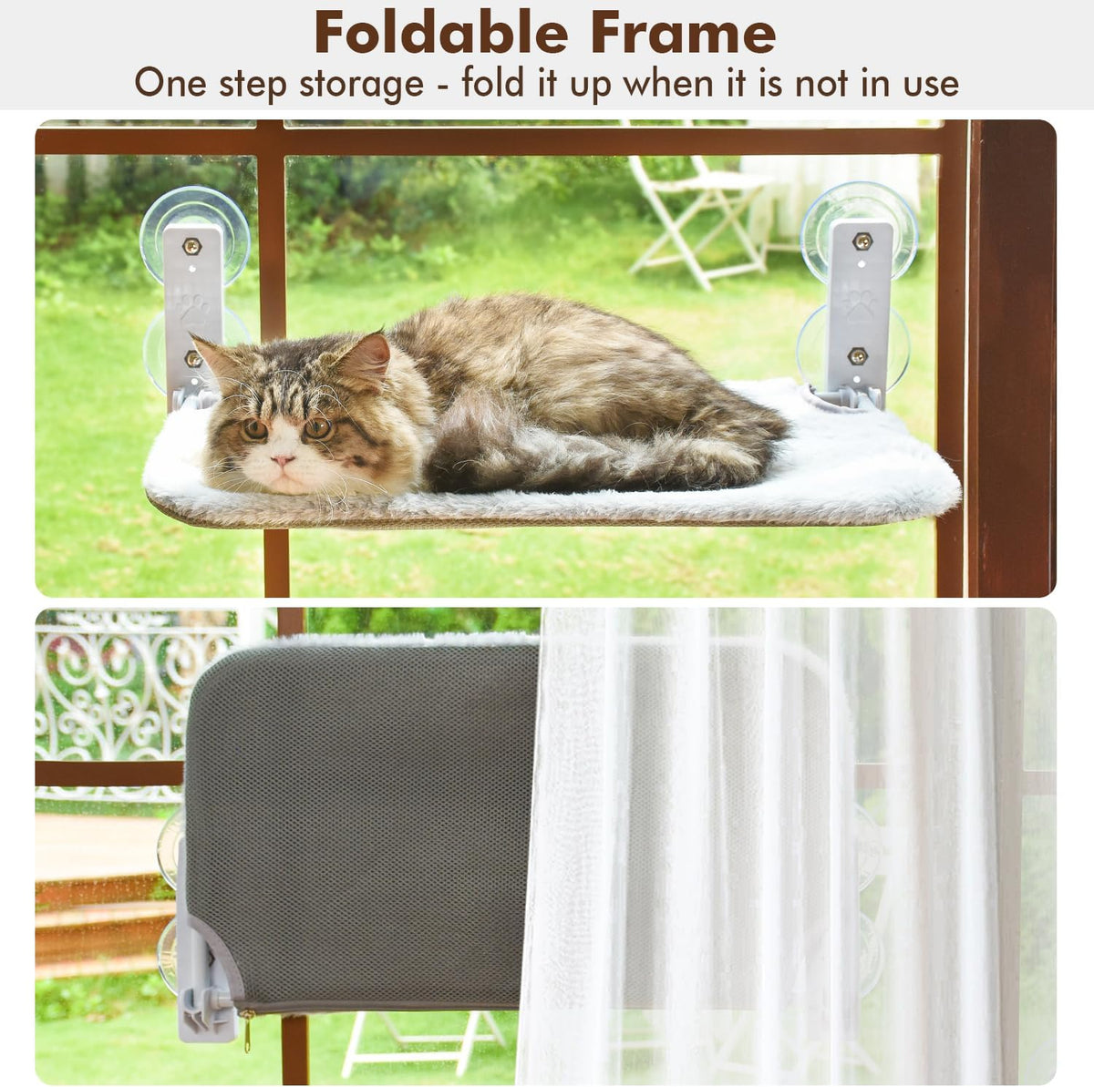 Foldable Cat Window Perch with Metal Frame, S Gray