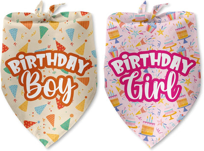 2 Packs Happy Birthday Dog Bandana Boy Girl Outfit Birthday Decorations Photo Prop Pet Scarf Accessories for Small Medium Large Dogs
