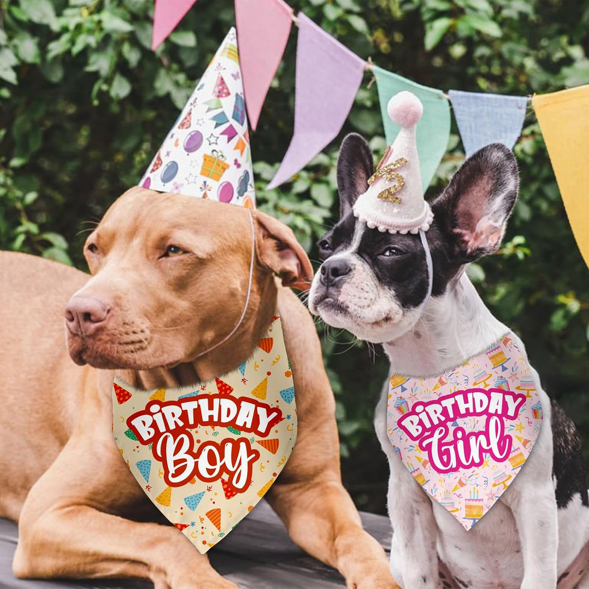 2 Packs Happy Birthday Dog Bandana Boy Girl Outfit Birthday Decorations Photo Prop Pet Scarf Accessories for Small Medium Large Dogs