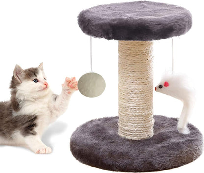 Small Cat Scratching Post and Small Cat Tree Natural Sisal Tower with round Perch and Plush Ball Furniture Made for Small Cat, Kitten Relax Tree