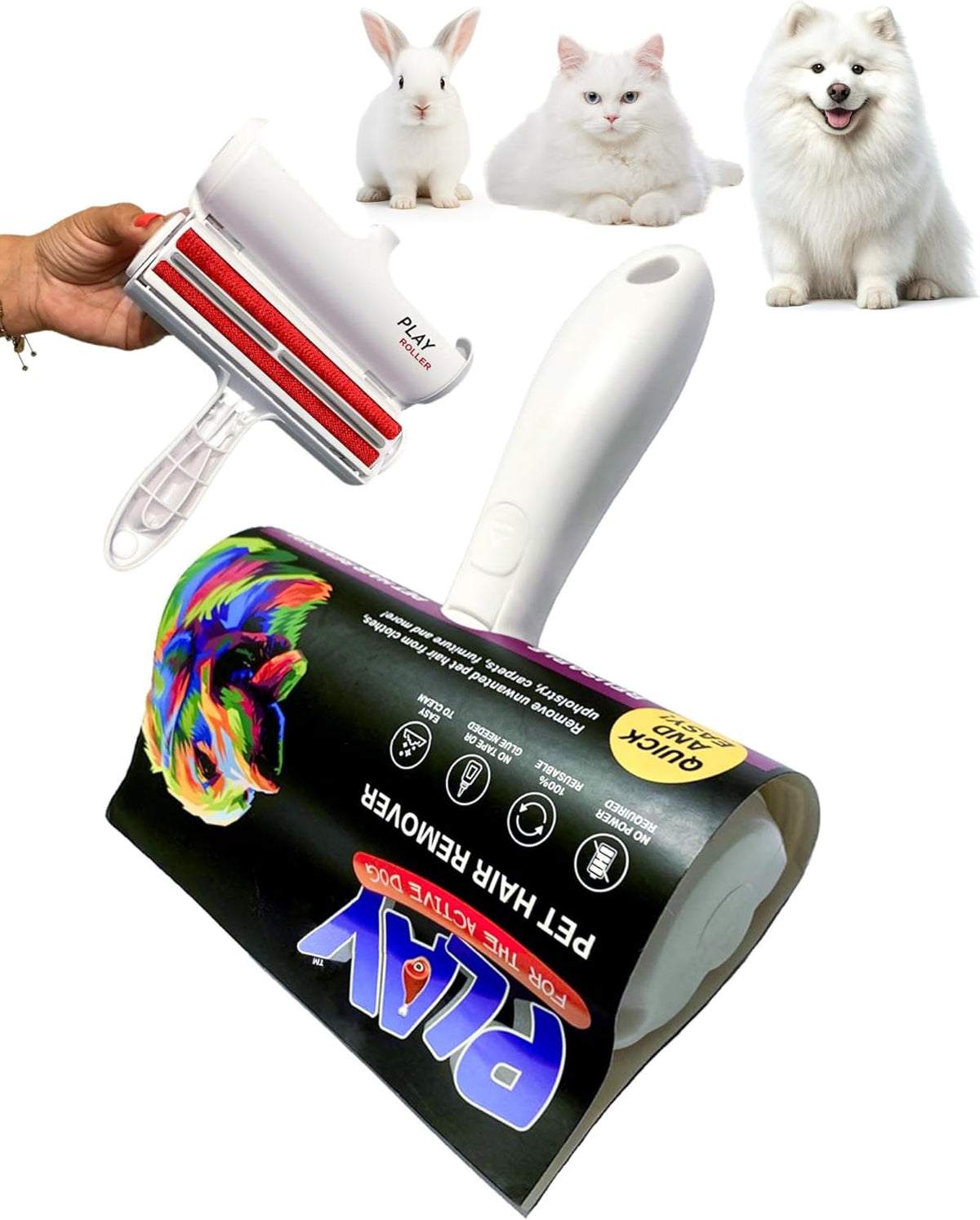 Cat and Dog Hair Remover Lint Roller for Car Upholstery, Furniture, Couch, Carpet, Rugs, Bedding