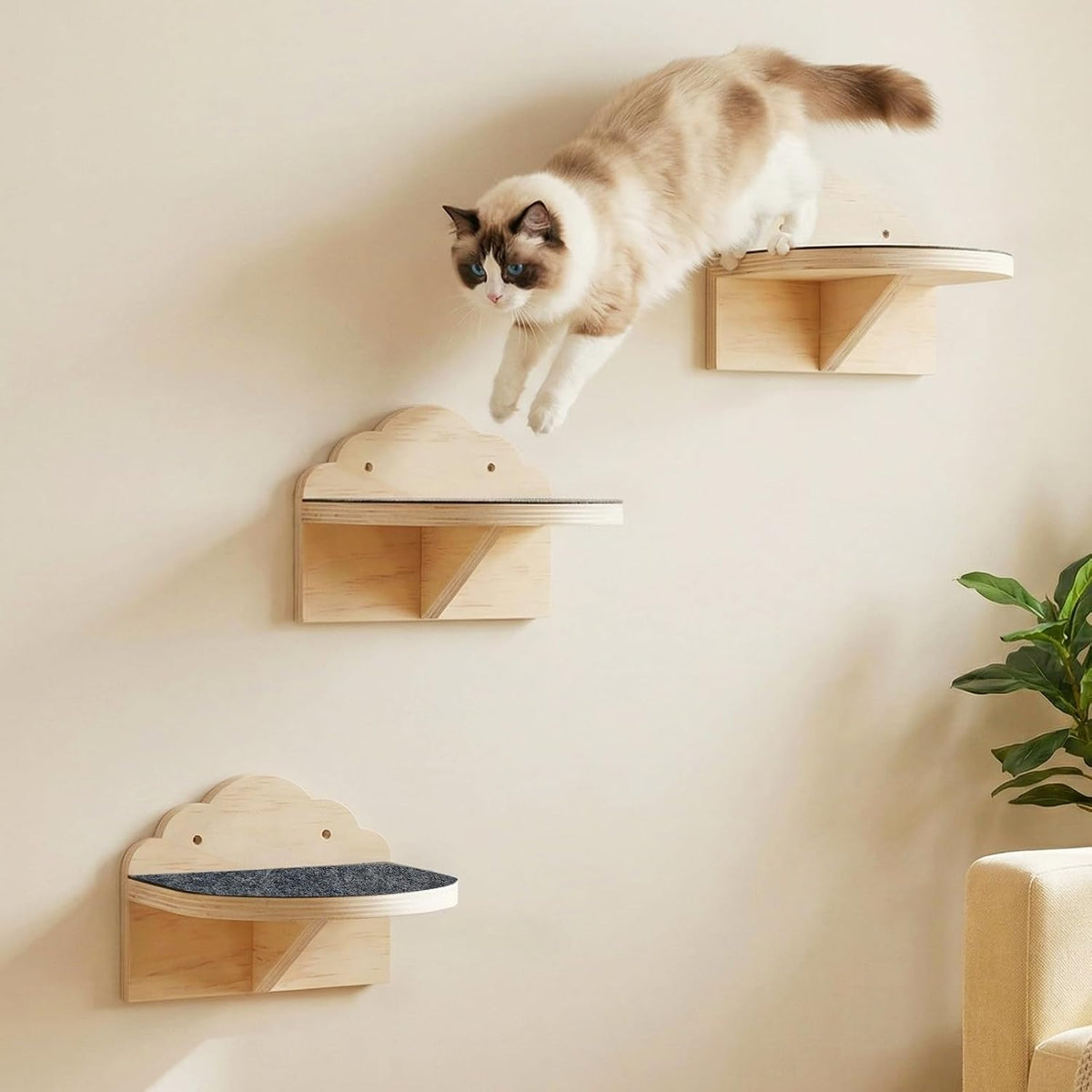 3 Pcs Cat Wall Steps, 7.5-Inch Cat Wall Shelves with Felt Pads