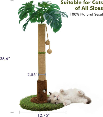 35" Inch Cat Scratching Post,Sisal Cat Scratcher Tree with Leaves