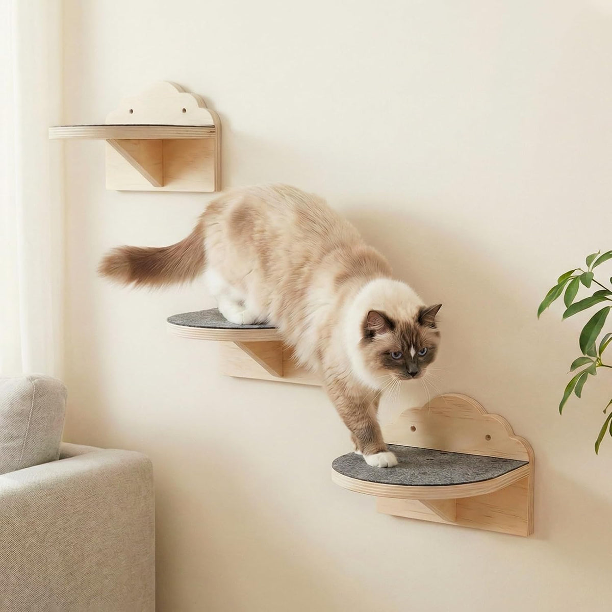3 Pcs Cat Wall Steps, 7.5-Inch Cat Wall Shelves with Felt Pads