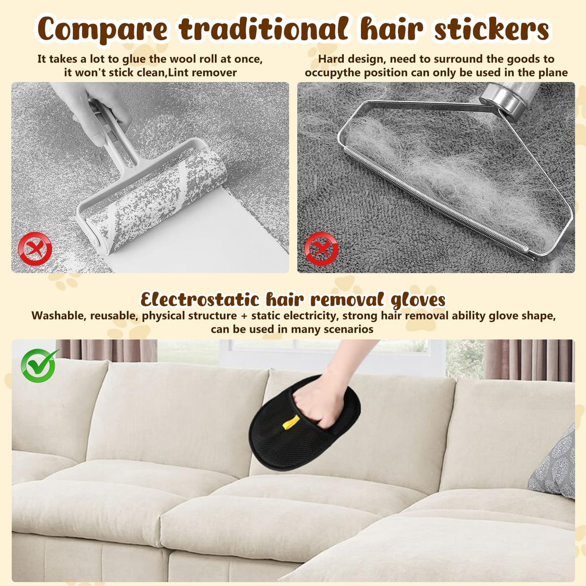 Pet Hair Removal Glove for Cats & Dogs, 2025 Newly Upgraded Electrostatic Pet Hair Gloves, Reusable Pet Hair Remover Tool for Clothing, Couch, Carpet, Curtain