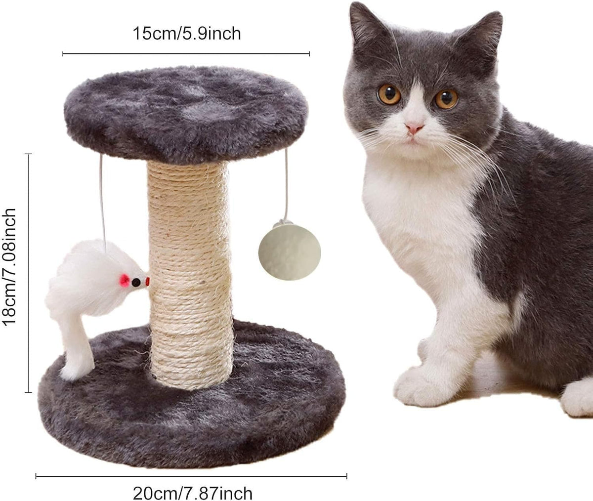 Small Cat Scratching Post and Small Cat Tree Natural Sisal Tower with round Perch and Plush Ball Furniture Made for Small Cat, Kitten Relax Tree