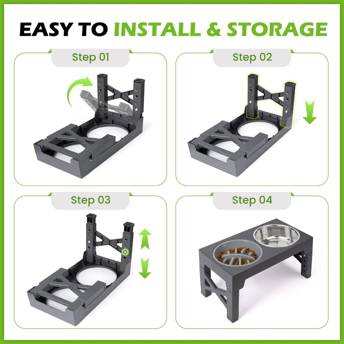 Adjustable Elevated Dog Bowls with Slow Feeder (5 Heights)