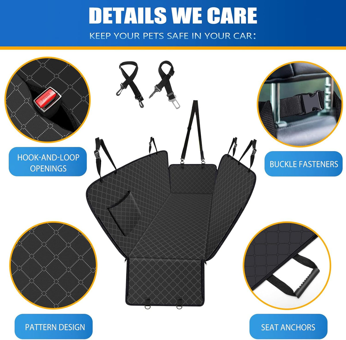 Dog Car Seat Cover for Back Seat with Storage Pocket Seat Covers for Cars