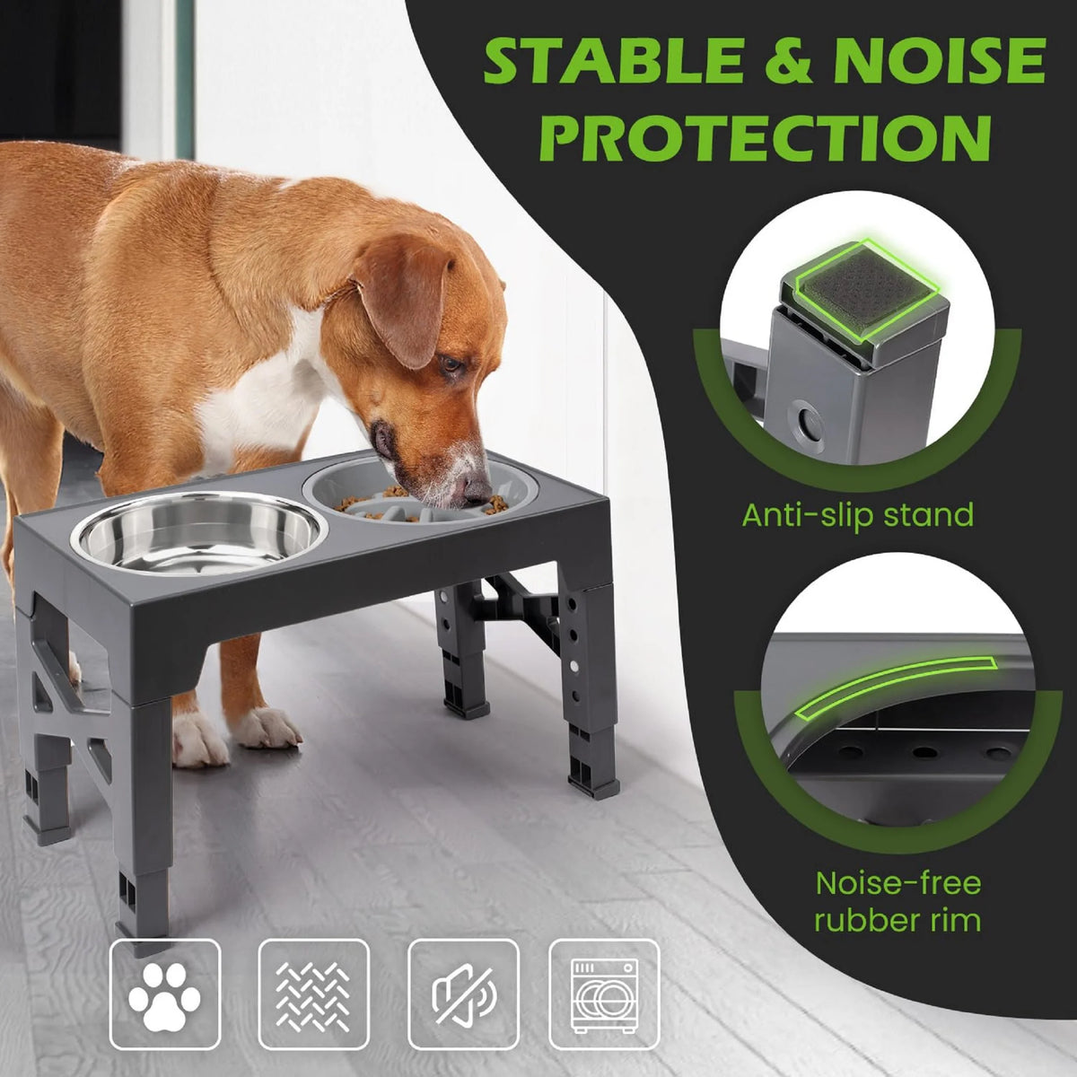 Adjustable Elevated Dog Bowls with Slow Feeder (5 Heights)