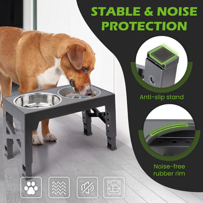 Adjustable Elevated Dog Bowls with Slow Feeder (5 Heights)