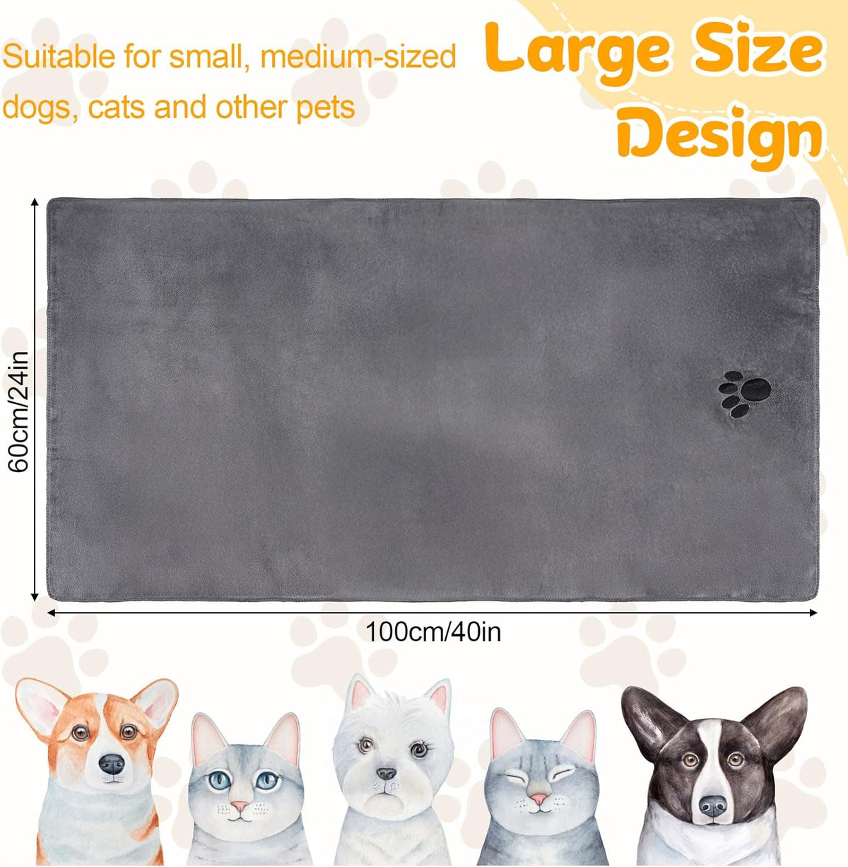 40 X 23.6 Inch Dog Towels for Drying Dogs, Absorbent Microfiber Dog Towel