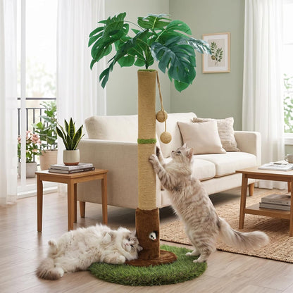 35" Inch Cat Scratching Post,Sisal Cat Scratcher Tree with Leaves