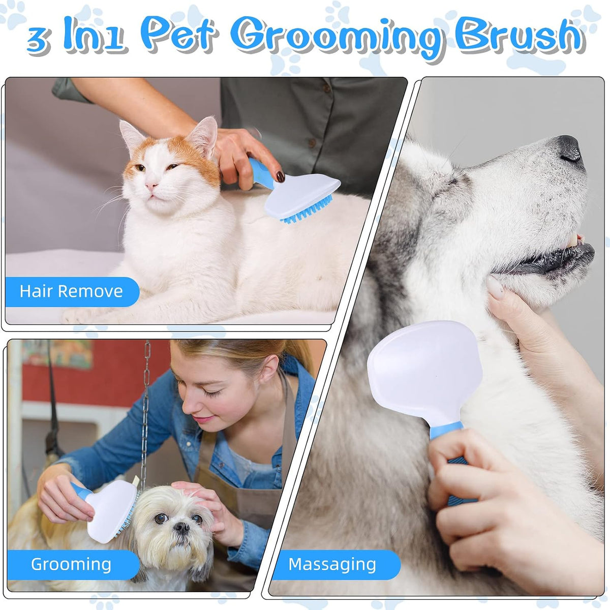 Silicone Dog Bath Brush with Non Slip Handle, Blue, 7.5 Inch