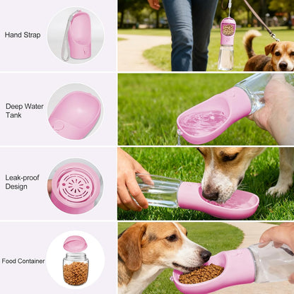2-in-1 Portable Dog Water Bottle & Bowl with Food Container