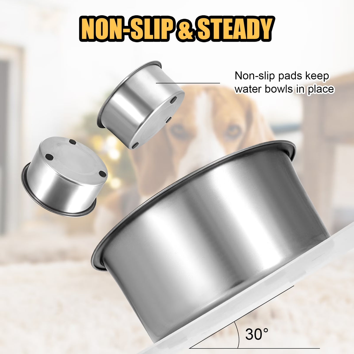 No-Spill Stainless Steel Dog Water Bowl (70 oz)