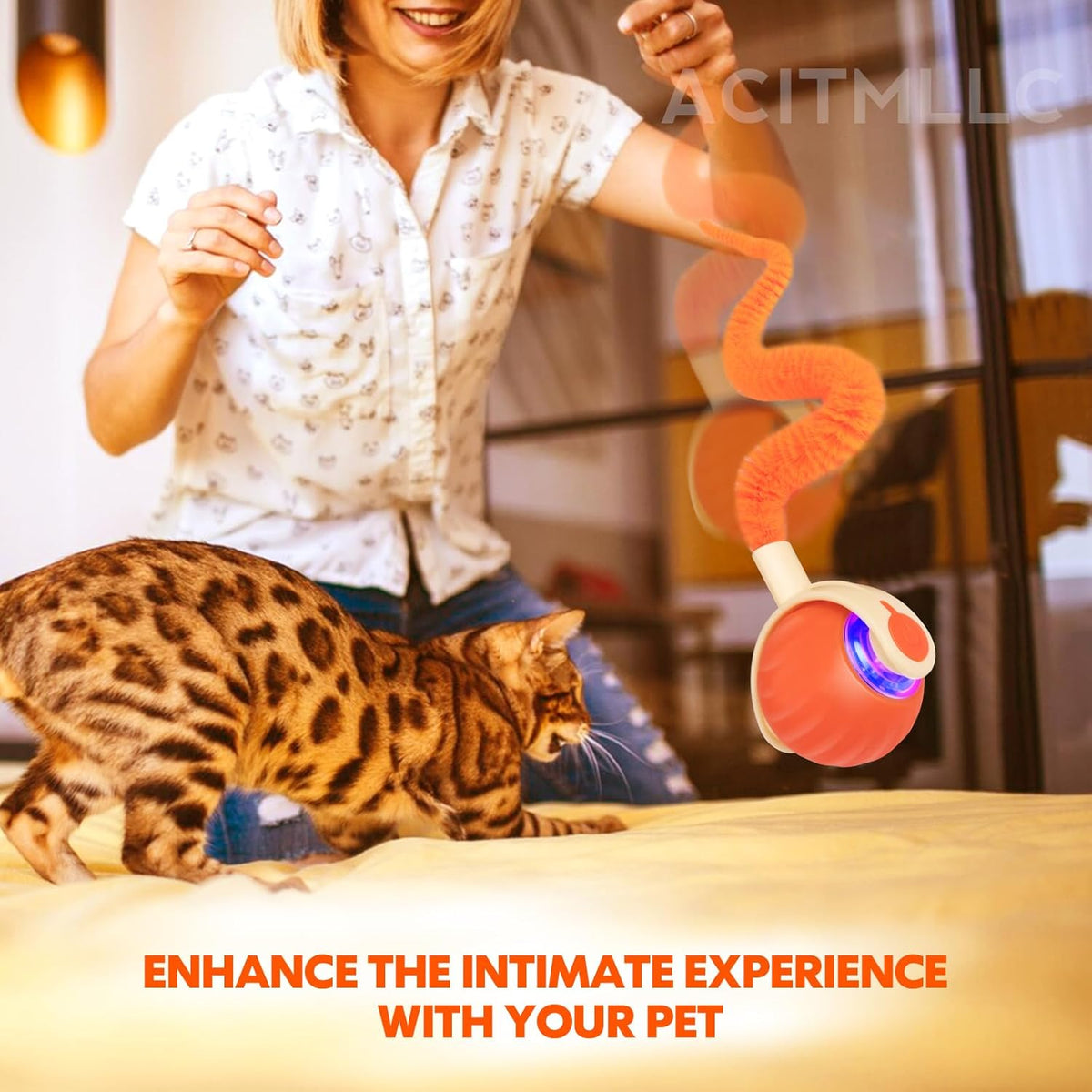 Interactive Dog Cat Ball Toy, Automatic Moving Cat Toy with Feather Tail, Electric Pet Smart Chase Ball Rechargeable, Silicone Material, for Puppy Kitten (Green)