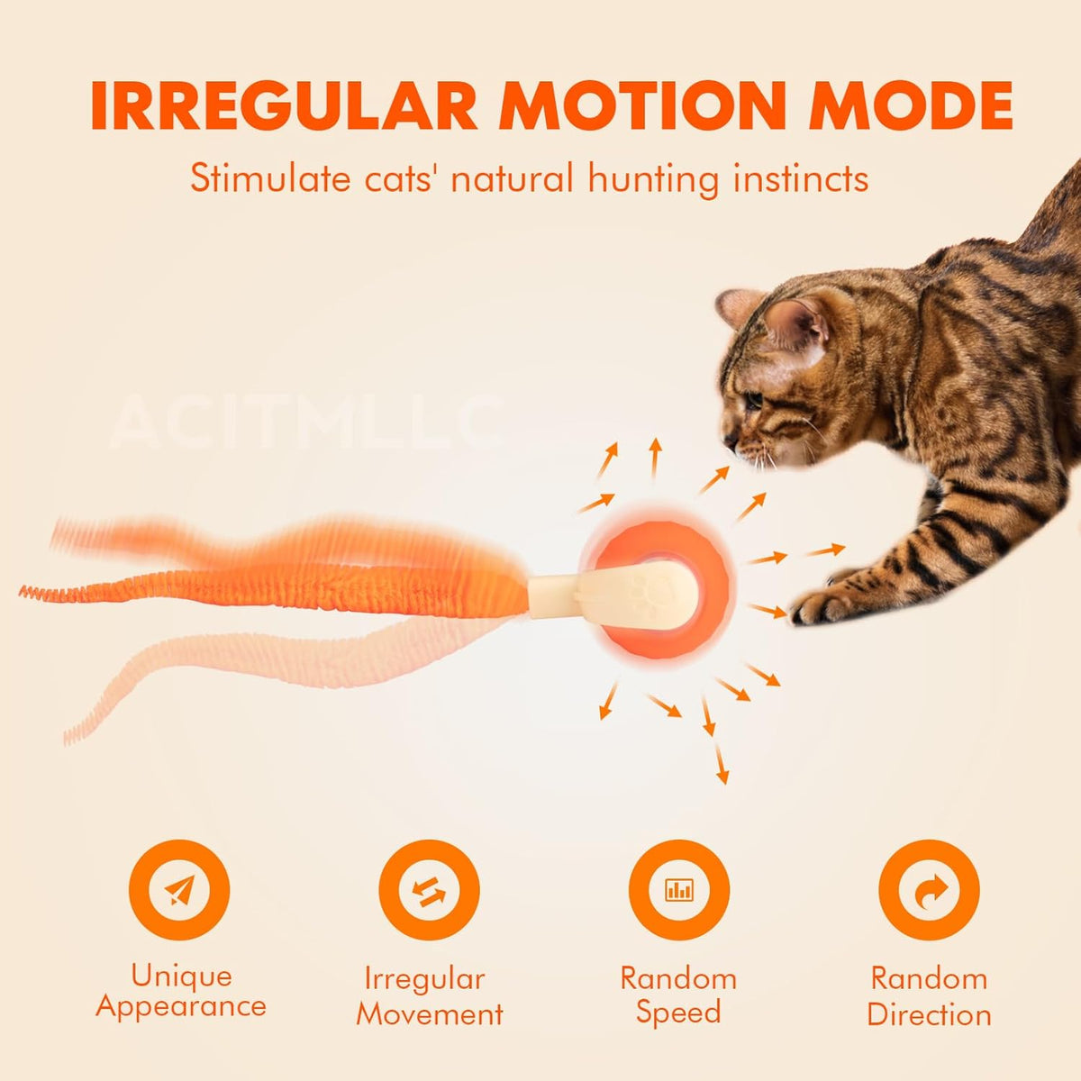 Interactive Dog Cat Ball Toy, Automatic Moving Cat Toy with Feather Tail, Electric Pet Smart Chase Ball Rechargeable, Silicone Material, for Puppy Kitten (Green)