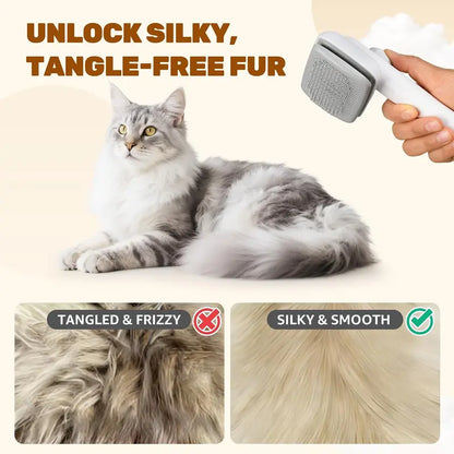 Dog & Cat Self-Cleaning Deshedding Slicker Comb - 1-Click Release Shedding Grooming Brush for Shed Control, Easy Clean, No Hair Picking