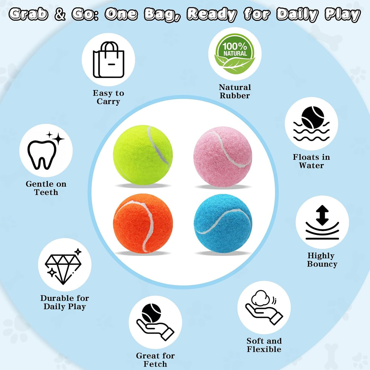 Tennis Balls for Dogs,Colorful Easy Catching Dog Balls,4 Pack