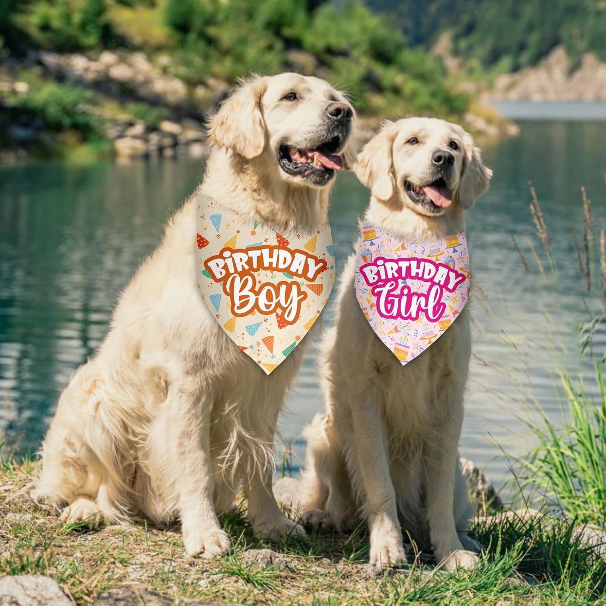 2 Packs Happy Birthday Dog Bandana Boy Girl Outfit Birthday Decorations Photo Prop Pet Scarf Accessories for Small Medium Large Dogs