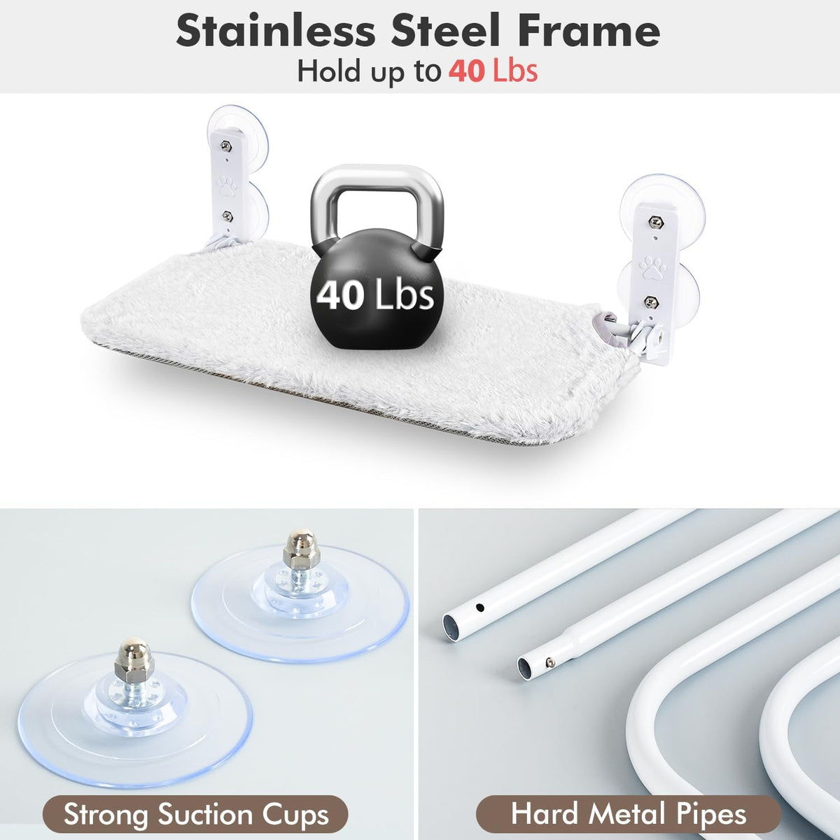 Foldable Cat Window Perch with Metal Frame, S Gray