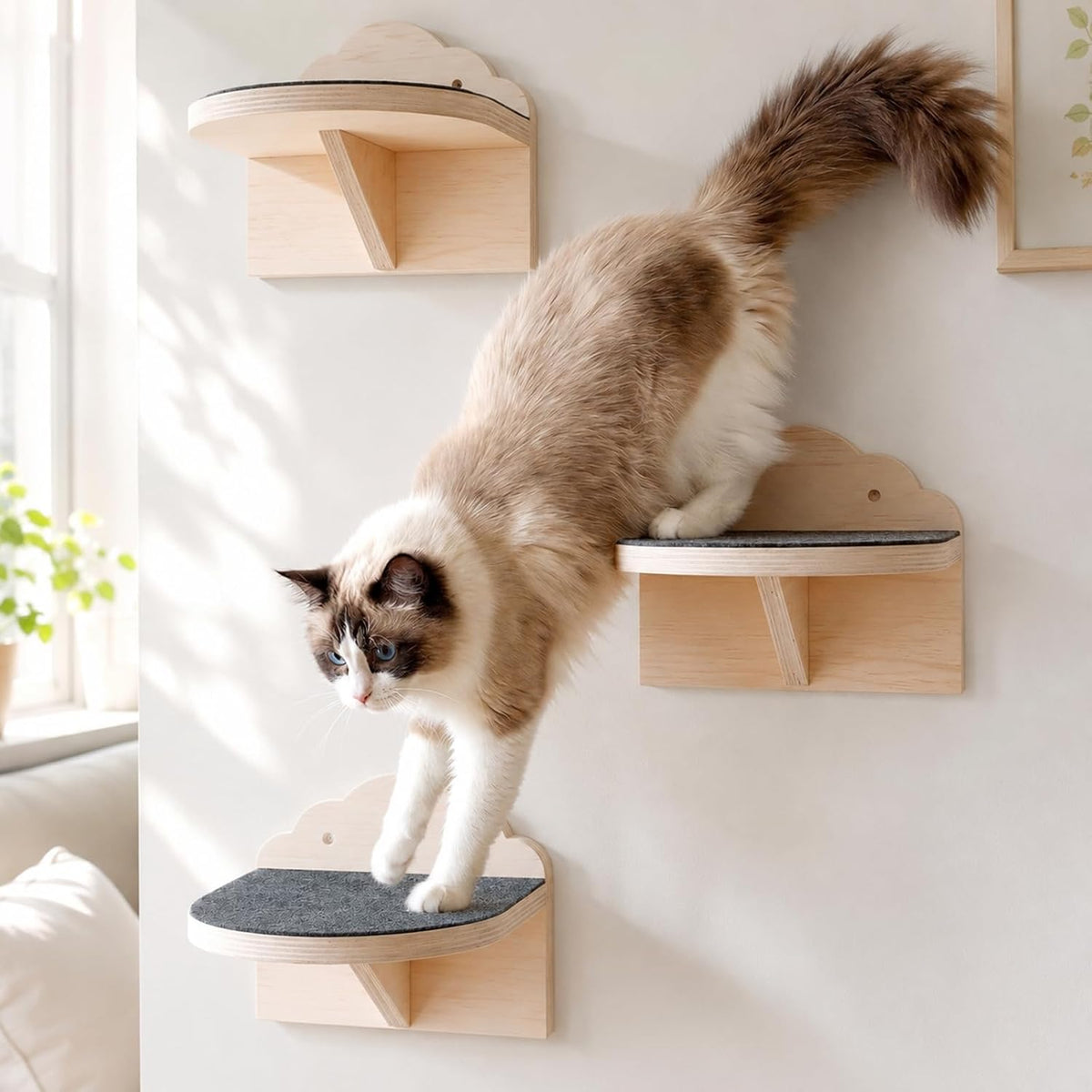 3 Pcs Cat Wall Steps, 7.5-Inch Cat Wall Shelves with Felt Pads