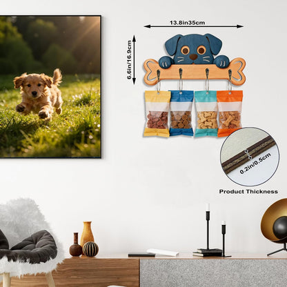 13.8" Wooden Dog Leash Holder Wall Decor, Dog Bone Design Key Holder Wall Mount with 4 Rustic Hooks for Home Decor, Leashes, Keys, Collars, Hallway, Pet Lover Gift