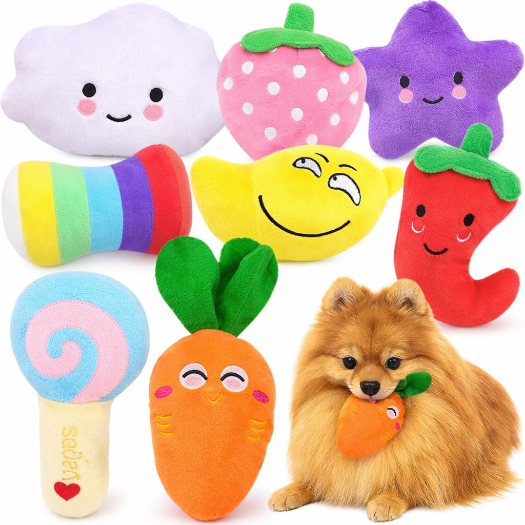 Dog Squeaky Toys 8 Pack, Puppy Plush Squeaky Toys for Medium Small Dogs, Cute Pet Toys Stuffed Puppy Chew Toys for Teething, Interactive Toys Set for Puppy Supplies