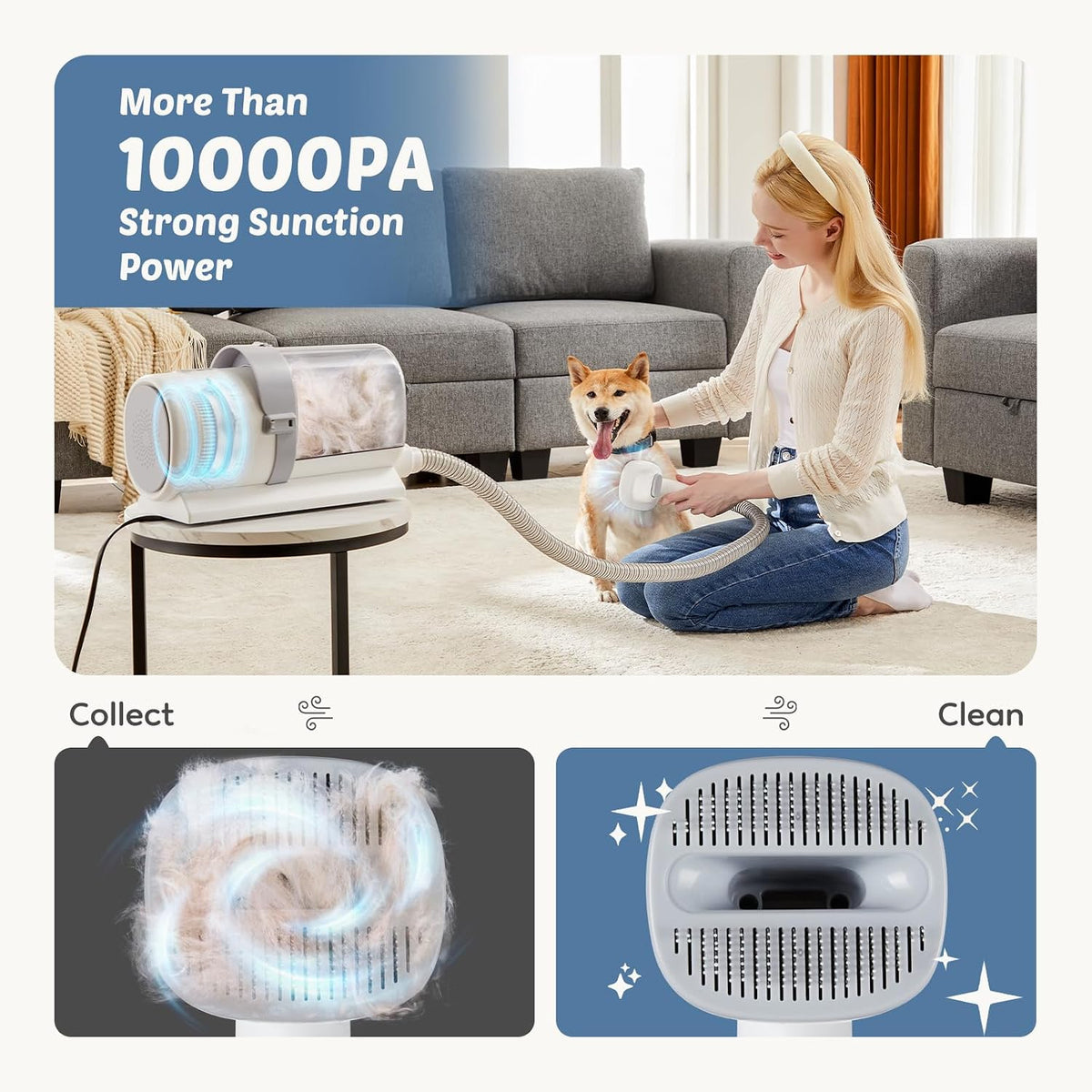 Dog Grooming Vacuum Kit, Pet Hair Clipper Grooming Kit for Cats, 2.5L
