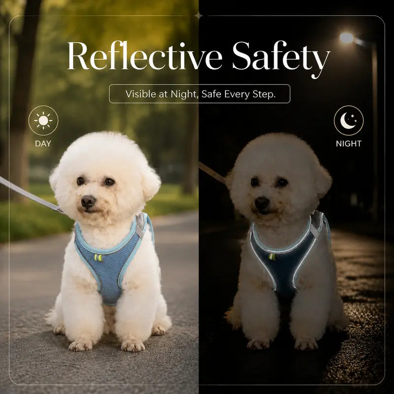 Breathable Mesh Dog Cat Harness and Leash Set - No Pull Escape Proof Pet Vest with Reflective Strip for Small Medium Dogs Cats - Adjustable Soft Padded Harness for Walking Training