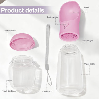 2-in-1 Portable Dog Water Bottle & Bowl with Food Container