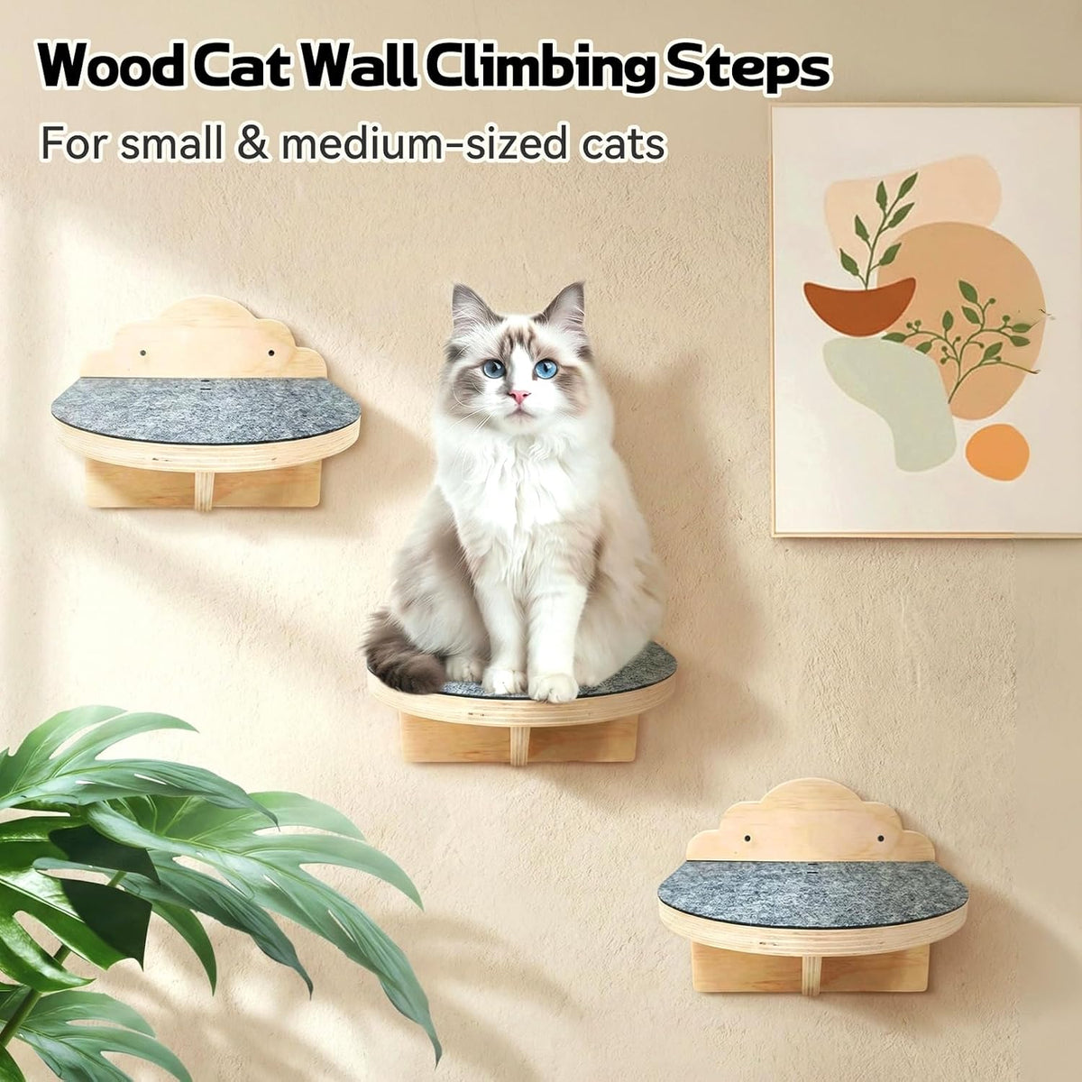 3 Pcs Cat Wall Steps, 7.5-Inch Cat Wall Shelves with Felt Pads